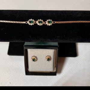 Fifth Avenue faux emerald diamond tennis bracelet and earrings. Nickel free